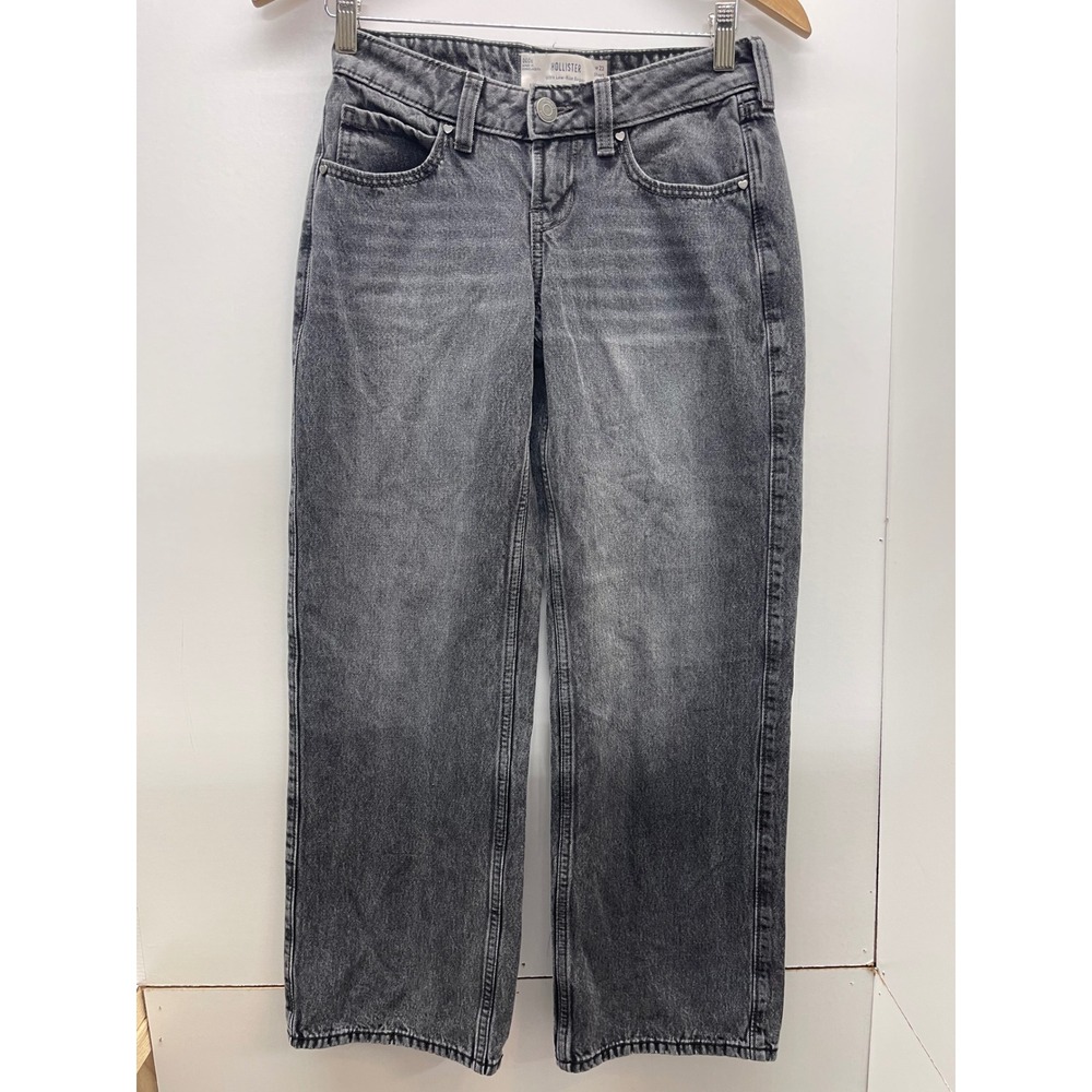 Hollister Ultra Low-Rise Baggy Jeans Black Faded W23 Short Y2K Wide Leg Denim